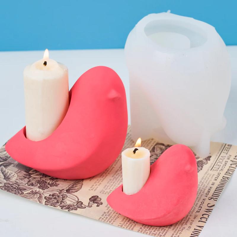 Cute Bird Candlestick Silicone Mold 3D Animal Candle Holder Plaster Molds DIY Concrete Resin Craft Ornament Making Home Decor