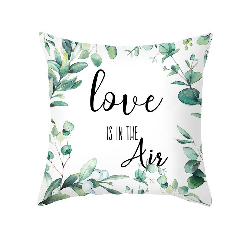 Summer Small Fresh Green Plant Print Pillowcase Peach Skin Green Leaf Home Sofa Pillowcase Bedroom Cushion