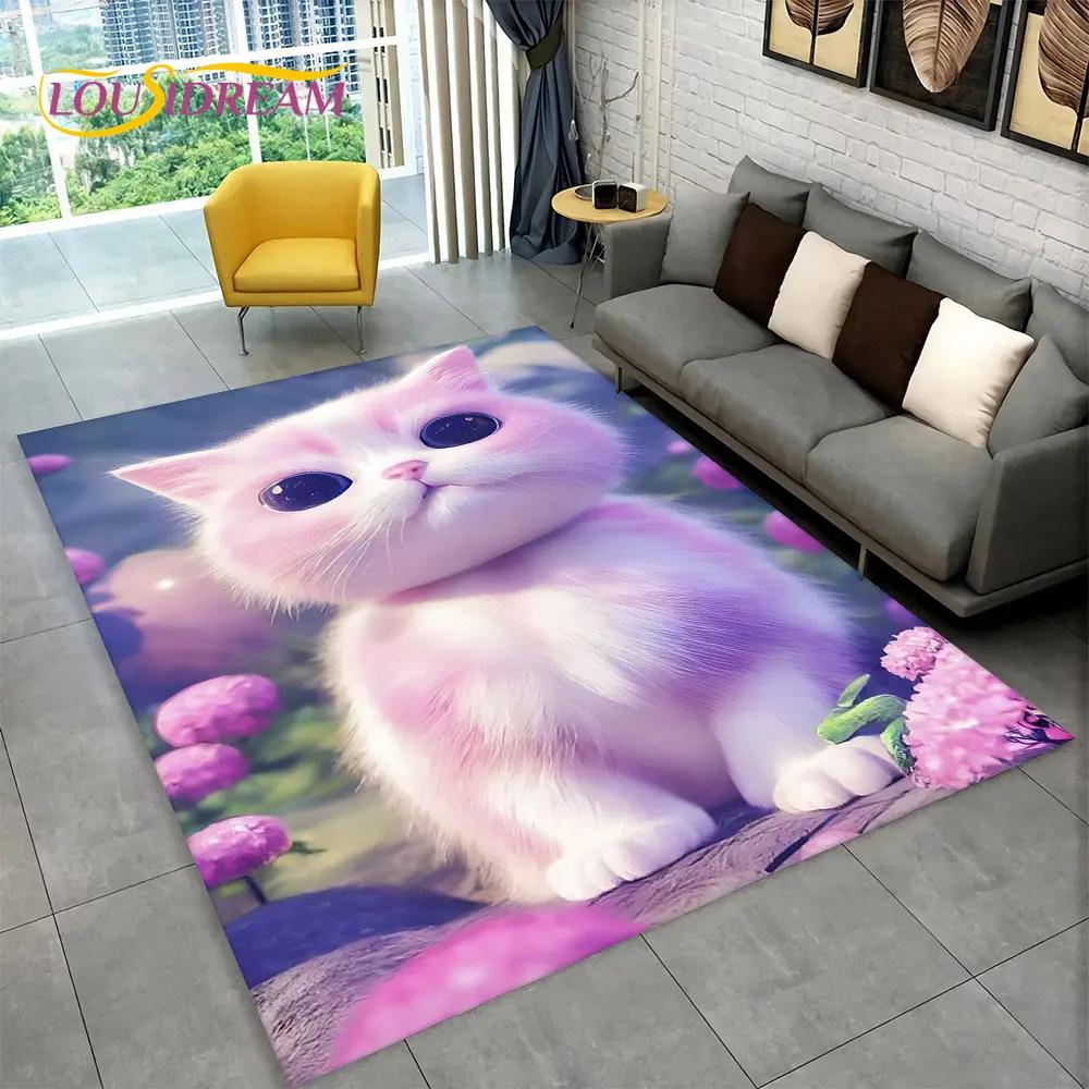 3D Cute Cat Cartoon Area Rug,Carpet Rug for Home Living Room Bedroom Sofa Kitchen Doormat Decoration,Kid Play Non-slip Floor Mat