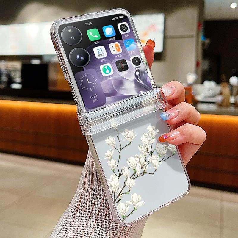 Шарнирный Мультяшный Цветочный Чехол-Книжка Для Xiaomi Mix Flip Funda Ударопрочный Прозрачный Жесткий Складной Чехол из Поликарбоната Для Xiaomi Mixflip Xiaomi Mix Flip