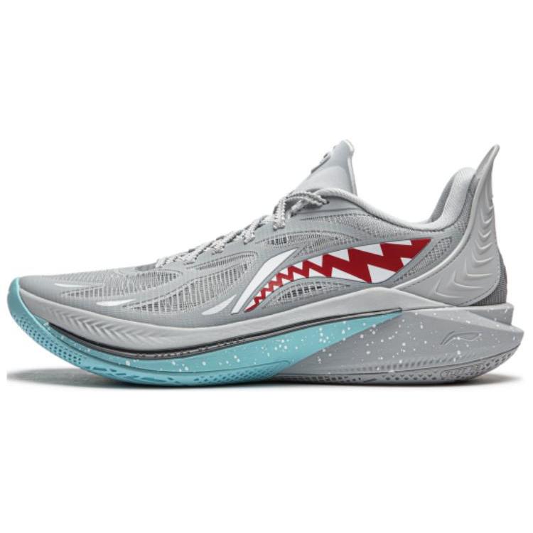 New LiNing SONIC 12 Great White Shark Anti Slip And Wear Resistant Support Rebound Low Top Basketball Shoes Men's Gray Red ABAU019-6