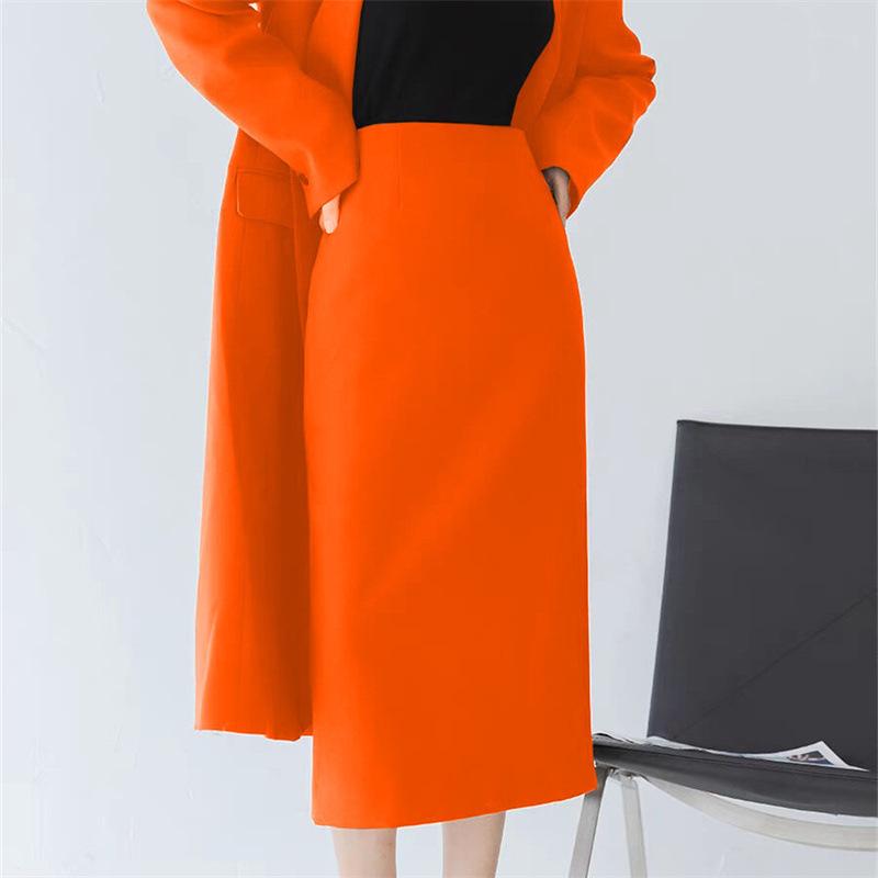 Women's Mid-Length Coffee-Colored A-Line High-Waisted Slit Skirt