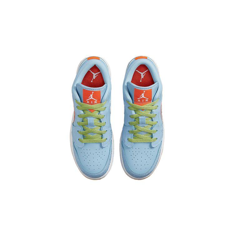 Air Jordan 1 Low SE GS Blue Stitch Kids Sneakers Psychic-Blue Vivid-Green Safety-Orange DO8227-400