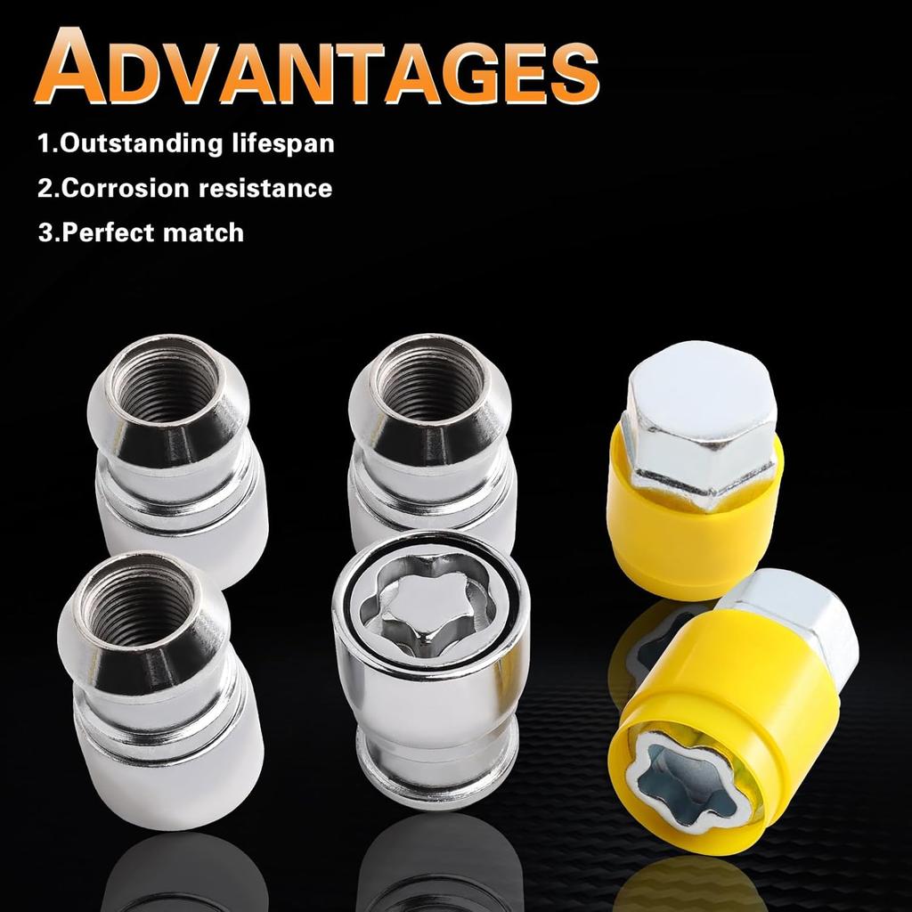 Wheel Lock Lug Nut kit 1/2-20 Thread Size Anti Theft, Compatible with F-150 B250 G1500 Mustang & Wrangler Comanche Liberty CJ5 CJ6 & Cherokee Century