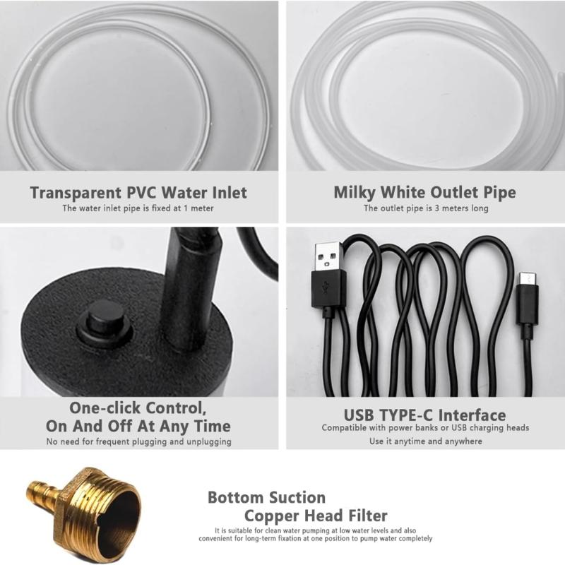 Compacts Water Transfers Pumps 6M Lift USB C Rechargeable For Homes Pet Utility Multifunctional