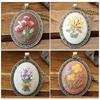4-Pack Fashion Embroidery Pendant Kit with Scissors Needles Instructions DIY Necklace Art Crafts for Cross Stitch Kits G