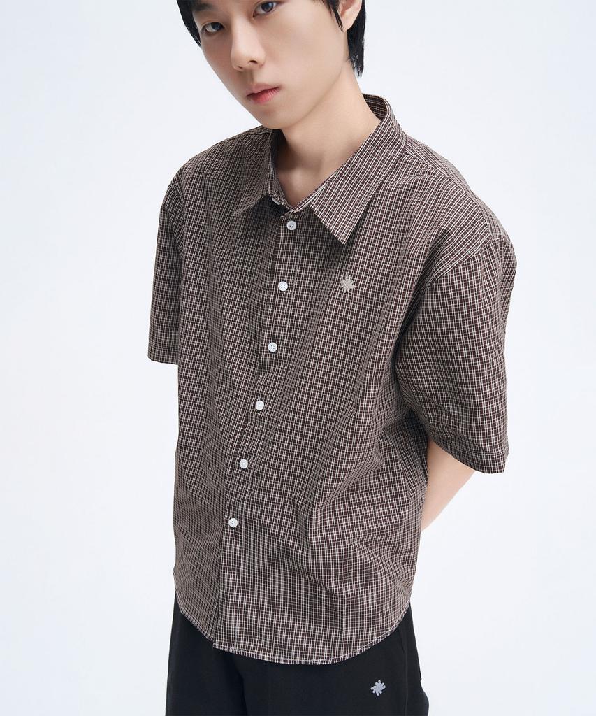 SLOW RECORD HOUSE Logo Check Short Sleeve Shirt_Brown