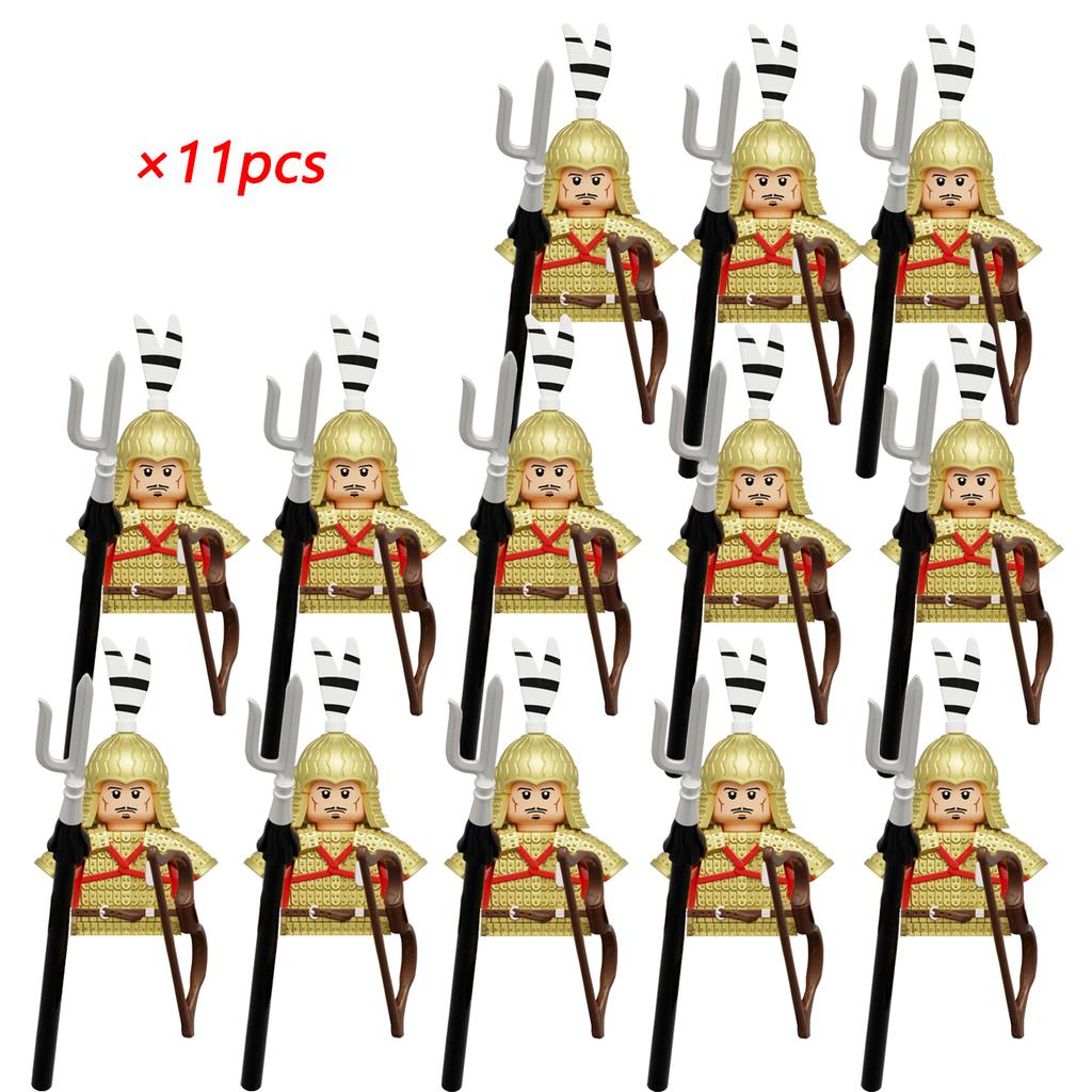 11pcs Ancient Chinese Hero Yue Fei General Military Armor Soldier Action Figures Building Block Sword Helmet DIY Brick Toy
