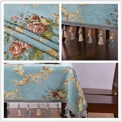 European Embroidery Lace Tablecloths Floral Printed Tablecloth Rectangular Tassels Table Cover Cloth Wedding Decoration Towel