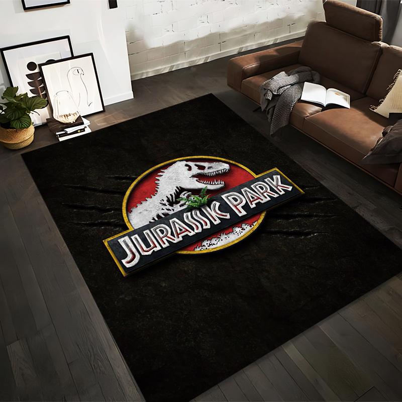 

Jurassic Park Themed Carpet with Dinosaur Logo, Black and Red Design Suitable for use as an anti-slip for living room bedroom sofas 40x60cm( 15x23in )