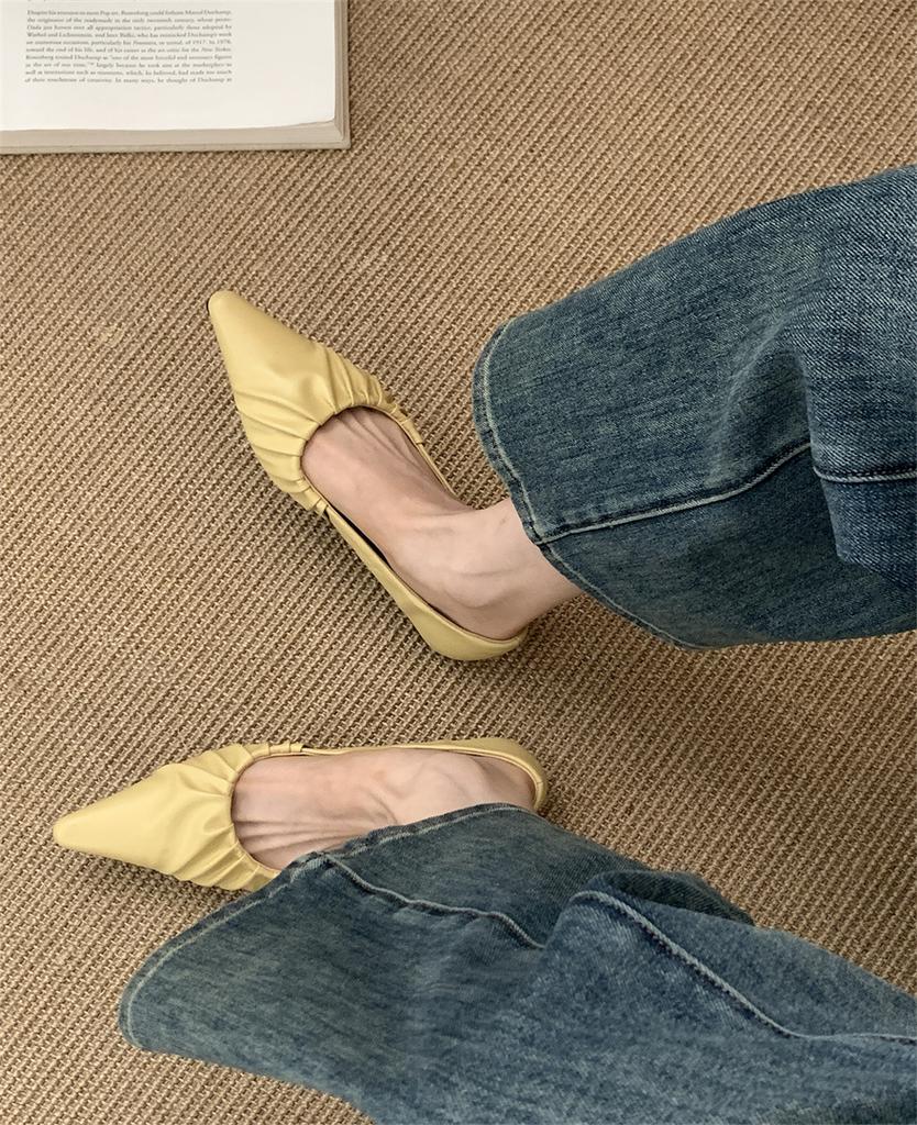 French pointed-tipped pleated soft-soled single shoes women's 2025 new niche evening evening breeze flat shoes soft-soled pregnant women's beanie shoe