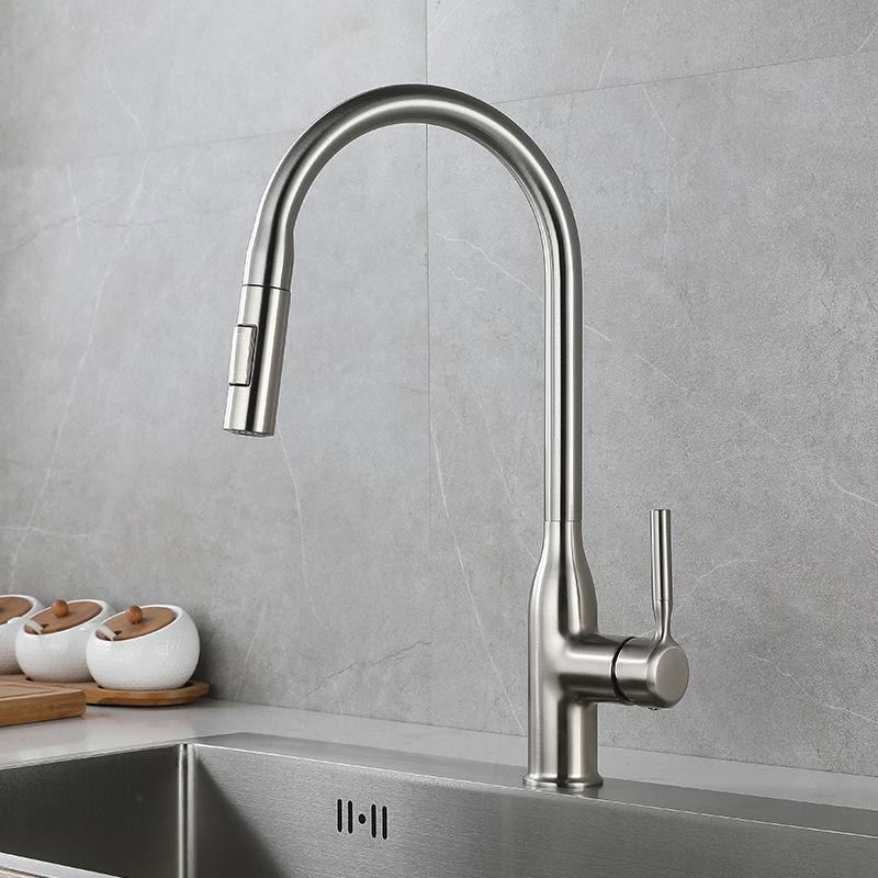 

Gun Gray Pull-out Kitchen Sink Faucet Double Water Water Washbasin Sink Tap 360° Rotation Pull Out Spring Kitchen Sink Tap