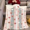 Pastel Stripe Heart Flannel Blanket Perfect for Sofa Office Bed Travel Sleep Read Relax Camping four season use