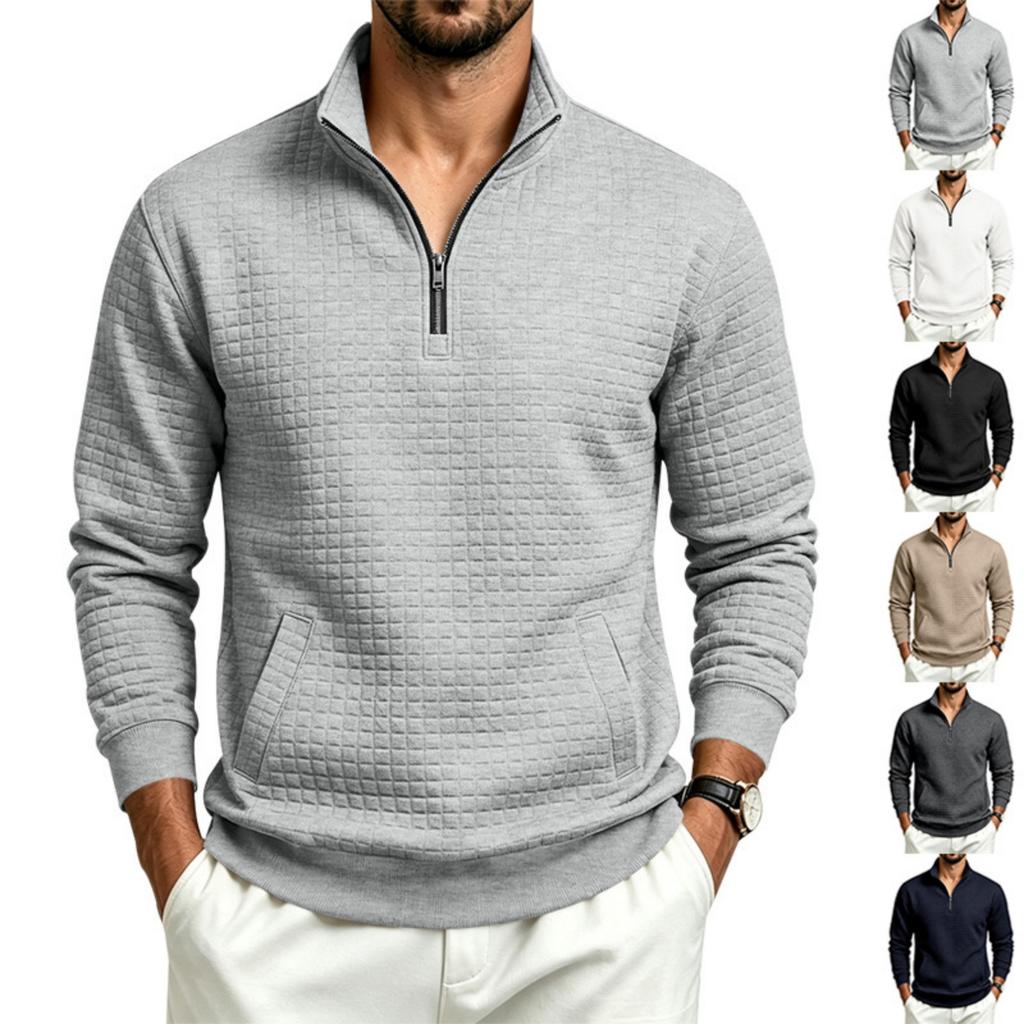 Men's Zip-Up Stand Collar Sweatshirt with Pattern, Loose Fit, Long Sleeve, Casual
