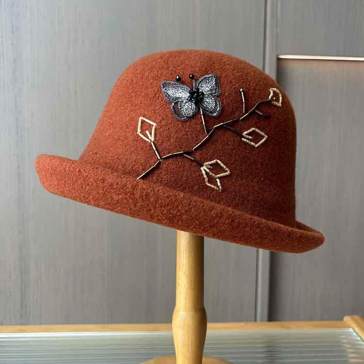 Autumn and winter knitted wool woolen bowler hat new elegant handmade flower pot hat women's versatile warm bucket hat