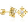 Cicy Bell Womens Flat Back Stud Earrings 18K Gold Plated Hypoallergenic | 316L G23 Surgical Titanium Steel, CZ Stud Jewelry, Tragus Helix Cartilage