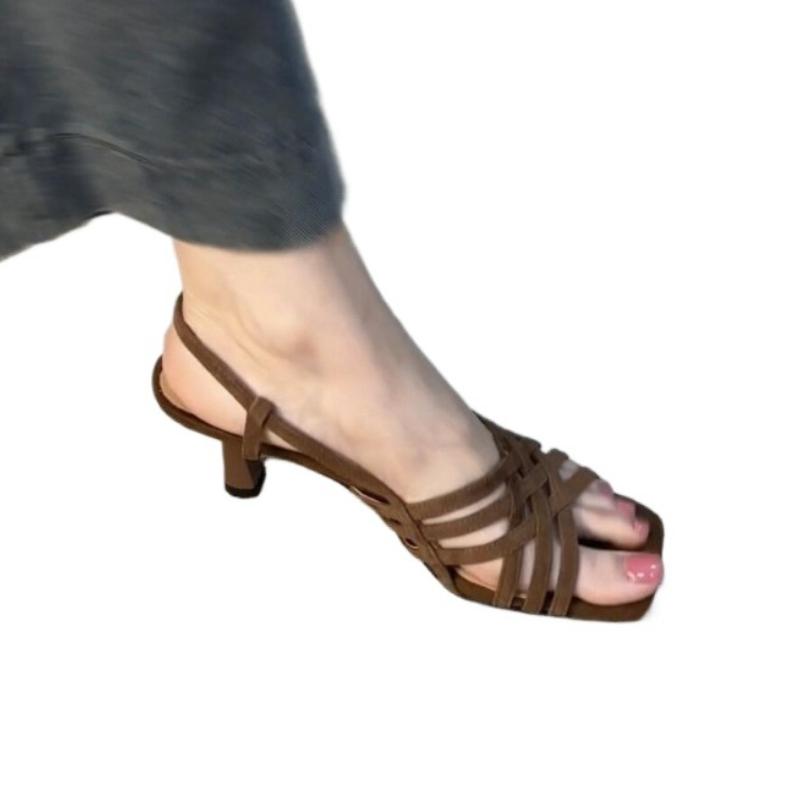 High Heels Women Sandals Elegant Square Toe Heeled Shoes Designer 2025 New Summer Roman Slippers Dress Party Woman Pumps Zapatos