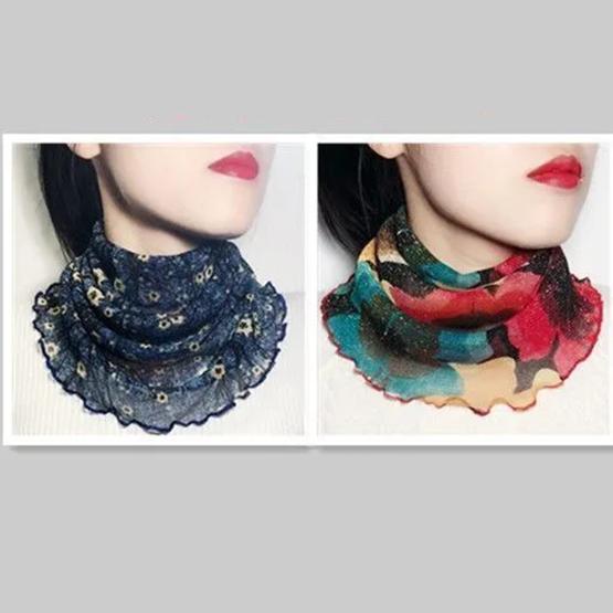 WTEMPO Elegant Fashion Women's Four Seasons Floral Printed Silk Scarves Retro Versatile Casual Detachable Collar Scarves