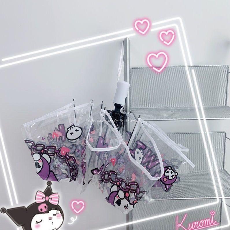 

Foldable Transparent Anime Umbrella - Xiaohongshu Style; Features KT Cat, Cinnamoroll, Kuromi Designs; Long-Handled for Students.