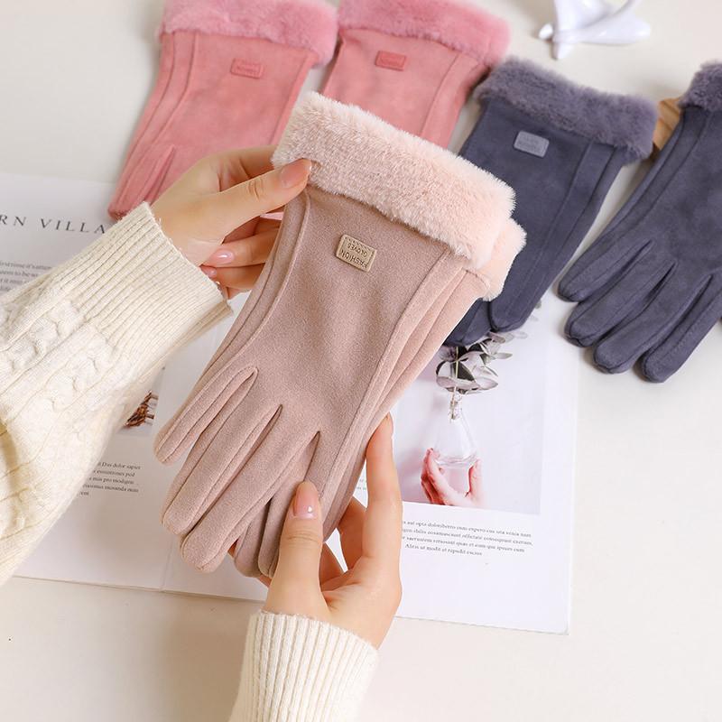 Gloves Winter Velvet Thickened Warm Cute Touch Screen Winter Electric Vehicle Cold Riding Gloves