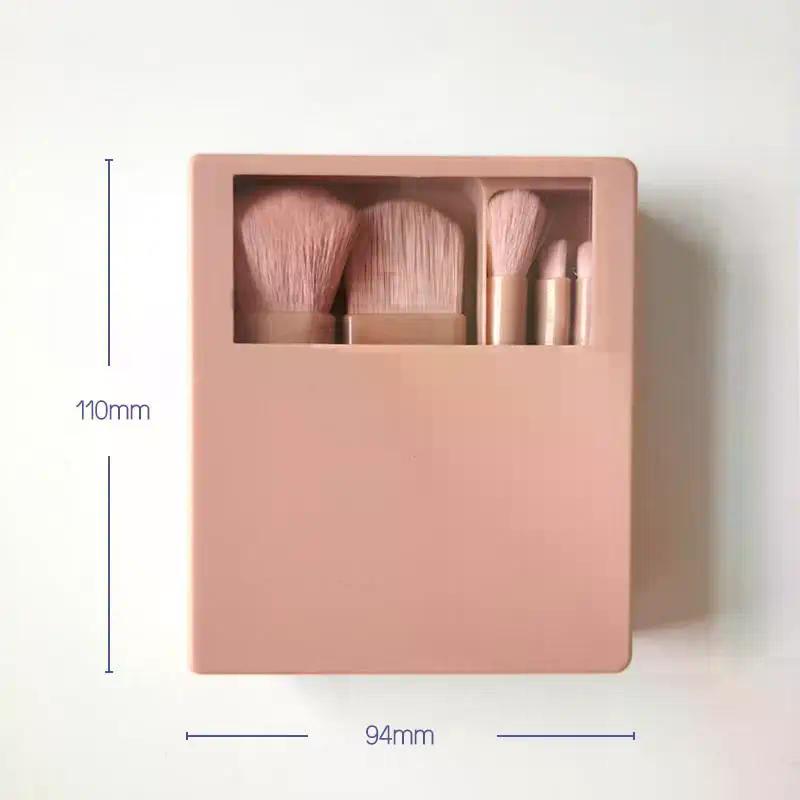 5Pcs Portable Makeup Brush Set With Mirror - Foldable Travel Kit ,Mini Makeup Brush Set Travel Makeup Brush Set