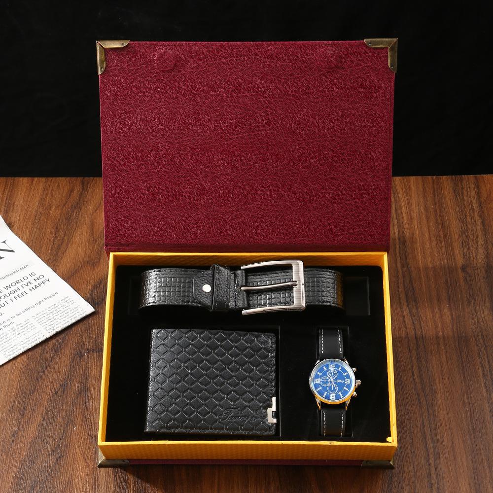 Set de Regalo para Hombre, Cartera + Reloj + Caja para Cinturón, Regalo de San Valentín Día del Padre para Novio Amigo