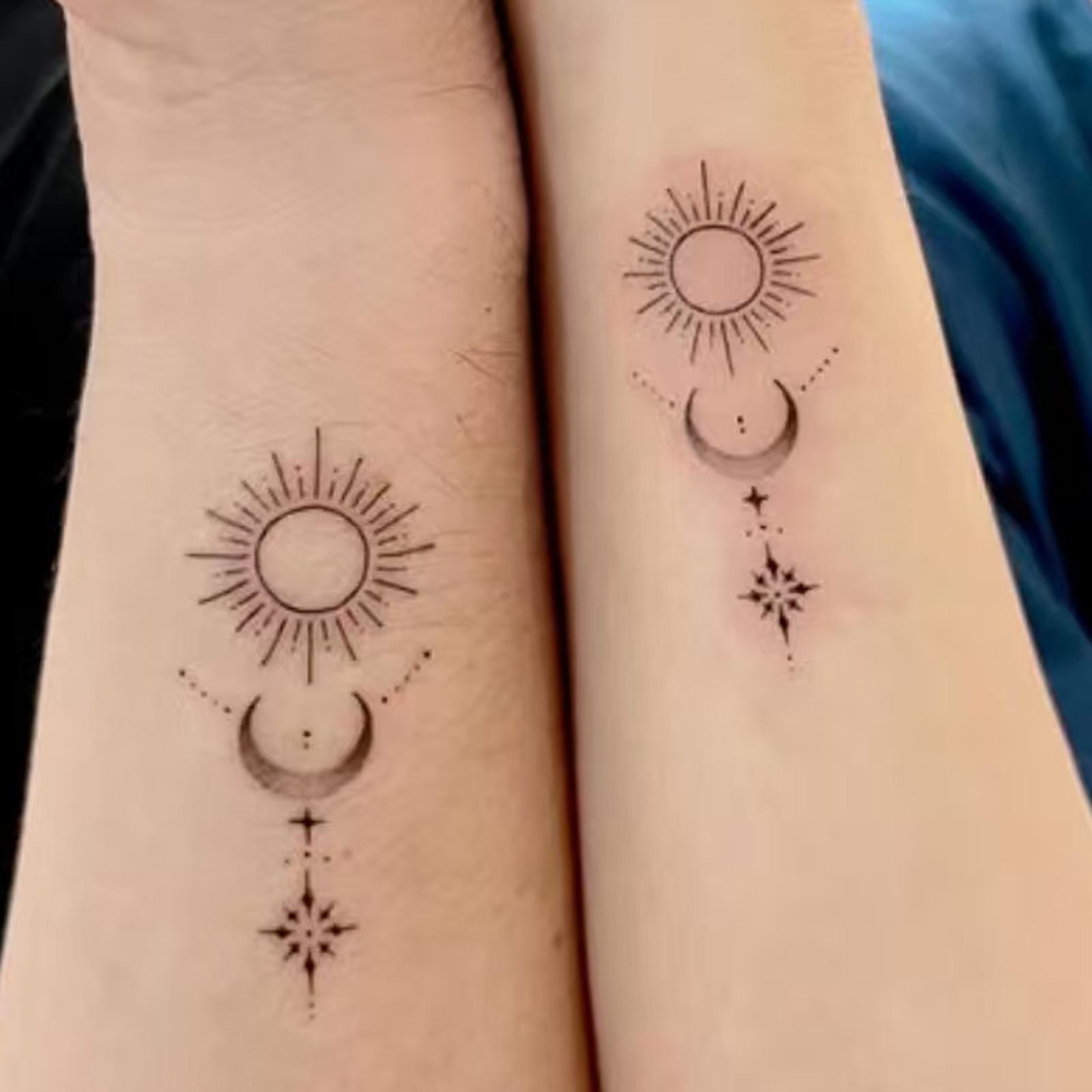 Glow Makeup Unisex Sun, Moon And Stars Couple Tattoo Sticker, Waterproof And Long-Lasting, Wrist Advanced Sense Simulation Tattoo