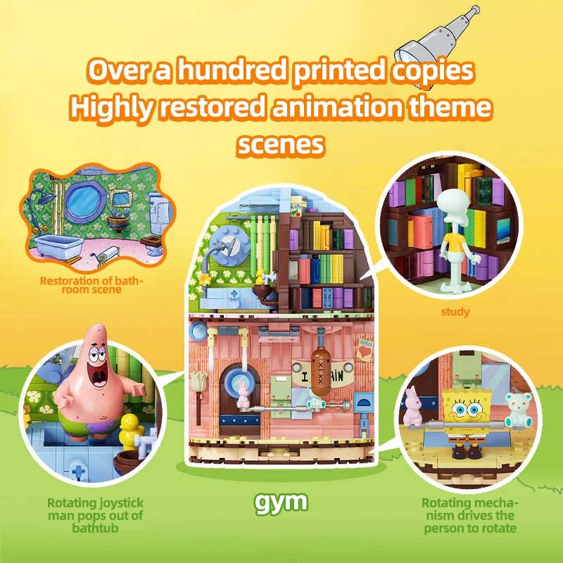SpongeBob SquarePants Building Blocks Pineapple House Krabby Patty Restaurant Model Bricks Set Desktop Ornaments Kids Toys Gifts