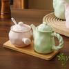 Cream Wind Ceramic Oil Can Japanese Style New Household 300ml Solid Color Vinegar Can with Lid Handle Aesthetic Kitchen Utensils