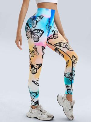 Butterfly Print High-Waisted Yoga Leggings for Butt Lifting and Compression