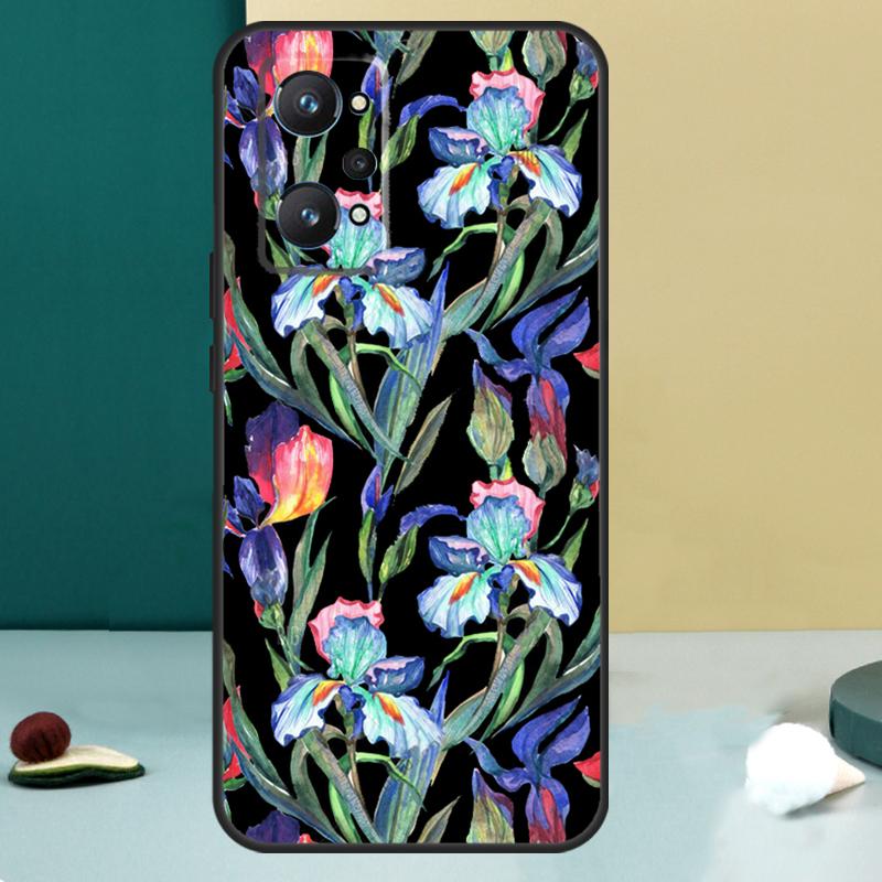 Iris Purple Flower Watercolor For Realme GT 6T 5 6 GT 7 Pro C67 C75 C61 C55 C53 C51 C21Y C25S 10 11 12 13 14 Pro Plus Case