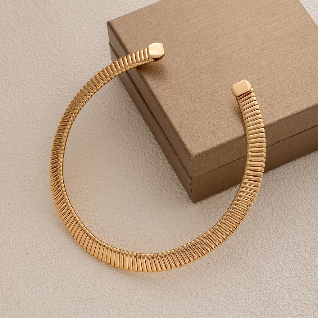 Metal Style Personalized Snake Bone Bracelet Collar Exaggerated Opening Design Jewelry Wide Edge Vertical Pattern Necklace