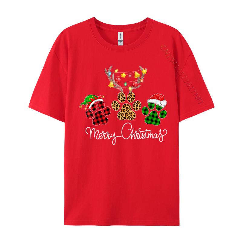 Merry Christmas Dog Paws Lights Buffalo Plaid Leopard Xmas TShirt Tops Tees Cotton Tee Short Sleeve TShirts Unisex