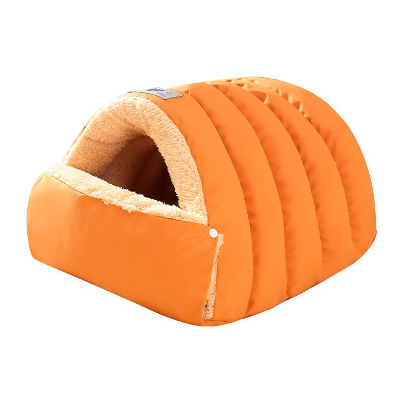 Enclosed Pet Sleeping Bag Winter Warm Windproof Cat Bed for Indoor Soft Plush Comfortable Essential (orange,S) оранжевый