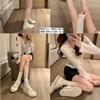 []~ Lamb Pattern Pad Open Smile Thick-soled Casual Canvas Board Shoes Women's Little White Shoes