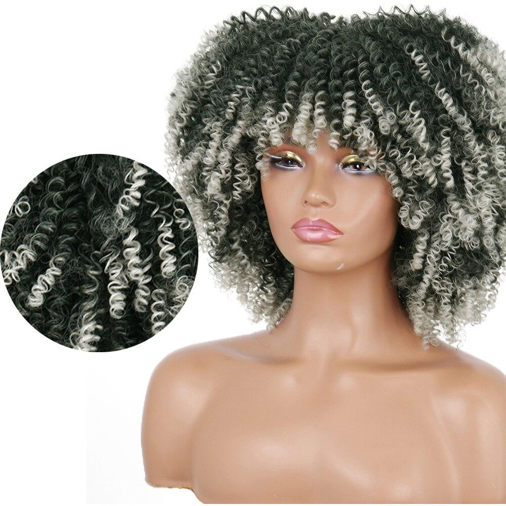LISI HAIR Synthetic Omber Short Curly Wigs With Bangs For Black Women African High Temperature Fiber Cosplay Daily Hair