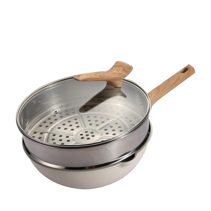 Xin Site 32cm Maifan Stone Non-stick Deep Wok with Steamer