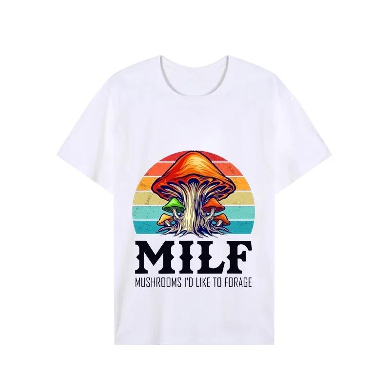 Summer Men Short Sleeve T-Shirts Tee MILF Mushrooms I'd-Like To Forage Funny Mushrooms Oversized Unisex T Shirts Tops Streetwear