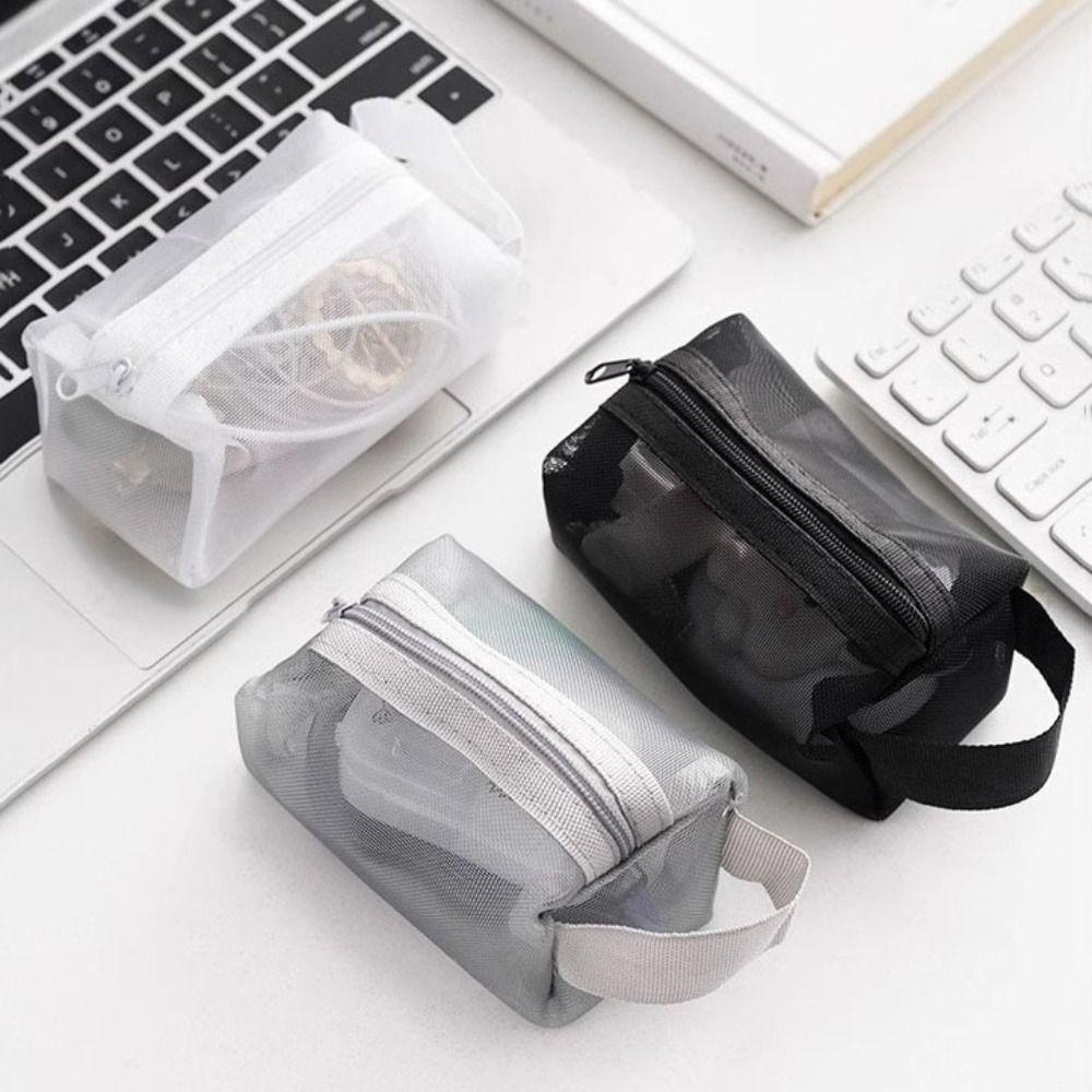 Transparent Mesh Storage Bag Nylon Transparent Cosmetic Bag Fashion Small Coin Purse  Daily