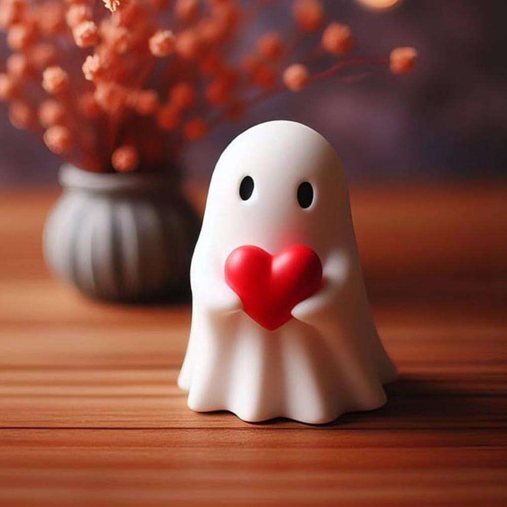 8.5cm White Cute Ghost Halloween Romantic Shelf Desk Decor Black Bat Resin Mini Statue Kawaii Heart Ghost Middle Finger  Decor