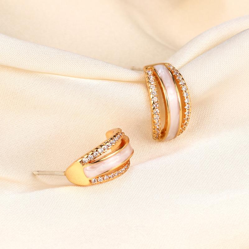 Micro-inlaid zircon vertical strip white fritillary earrings light luxury earrings ear jewelry