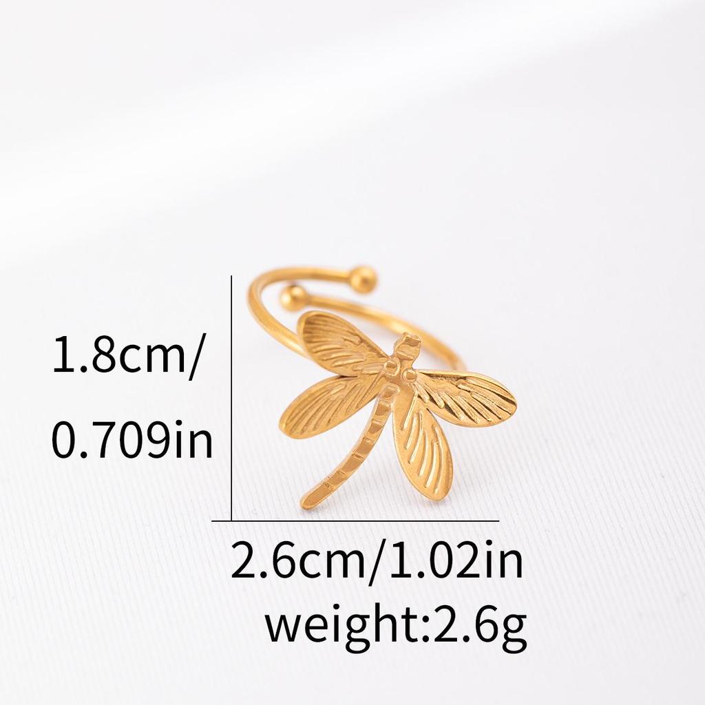 European & American Titanium Steel Dragonfly Pattern Ring - Colorfast, High-End Stainless Steel for Women