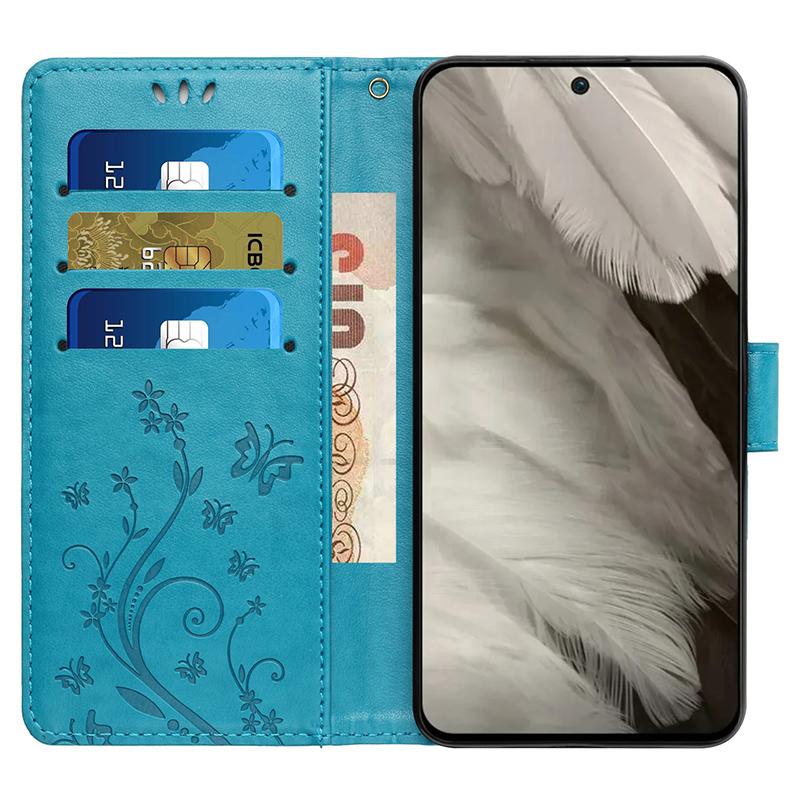 

For Google Pixel 8 Case Butterfly Imprint Wallet Phone Leather Cover Light Purple