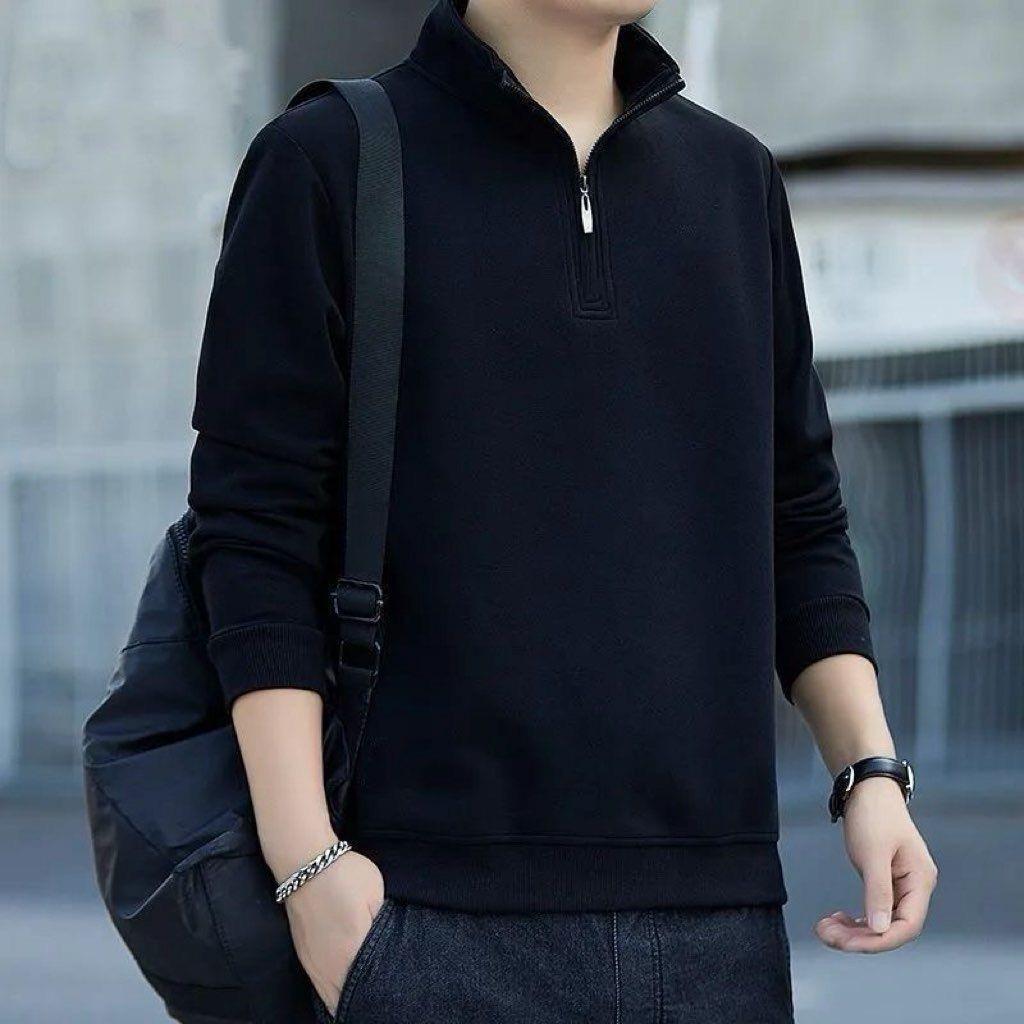 

Men s Plus Size Stand Collar Patchwork Polo Hoodie - Spring/Autumn Long Sleeve, Half-Zip 5XL чорний