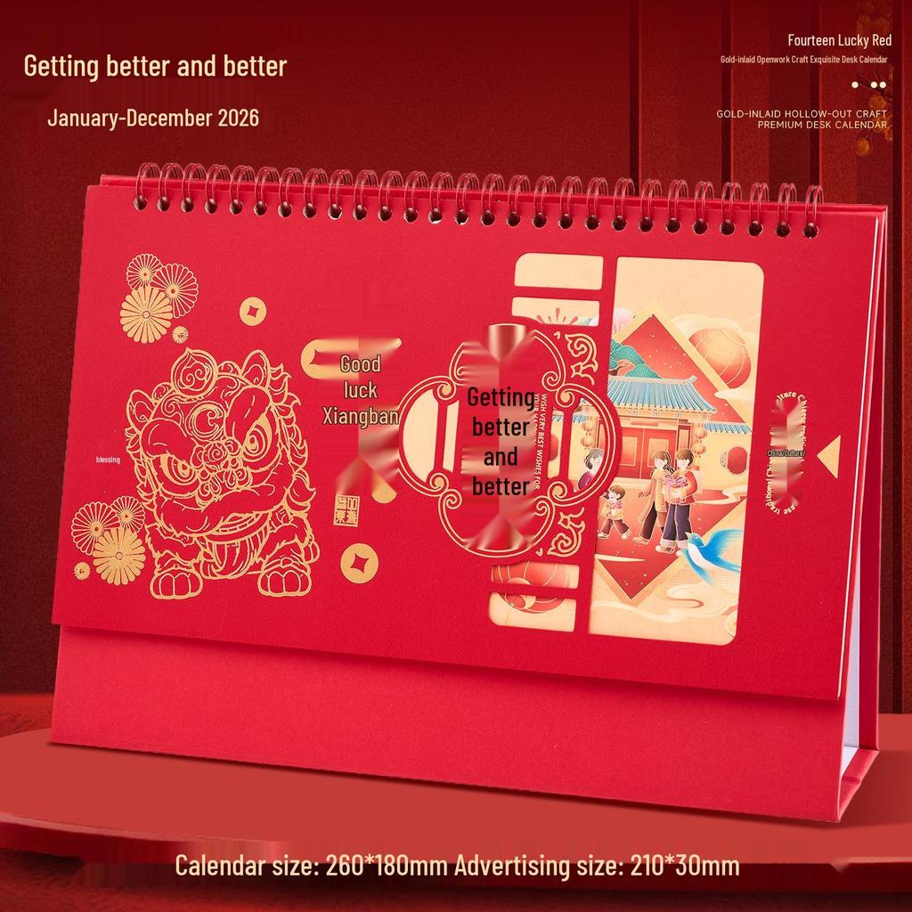 2026 Year of the Horse Chinese Style Custom Table Calendar with Pictures - Creative Desktop Ornament & Office Hollowed-Out Design