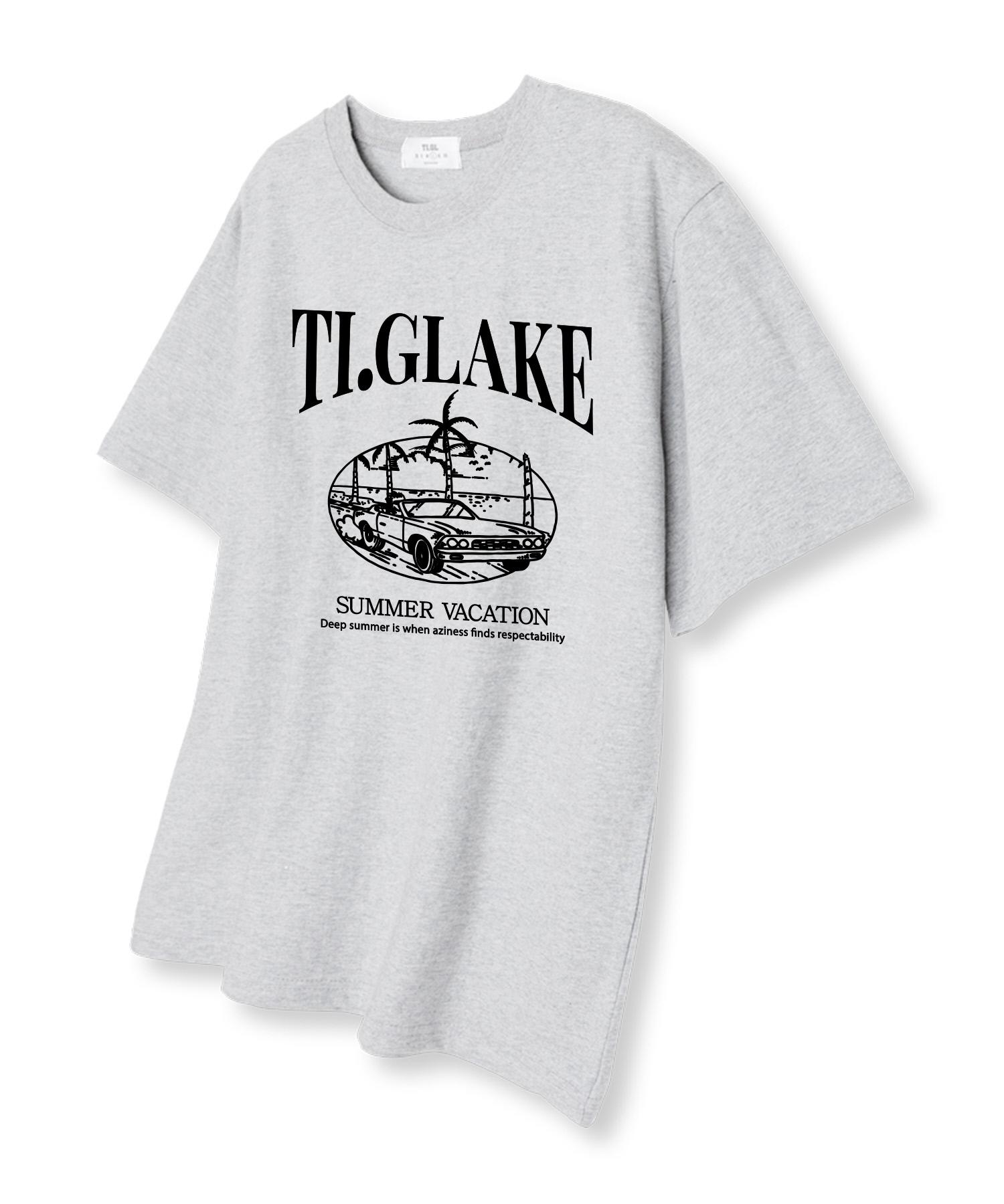 Tee Glake Open Car Vacation Oversized Short Sleeve T-Shirt Light Gray L