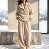 Women's Casual Set with Long Sleeve Top and Pants, Collar Two Piece Outfit for Fall Winter Home Wear