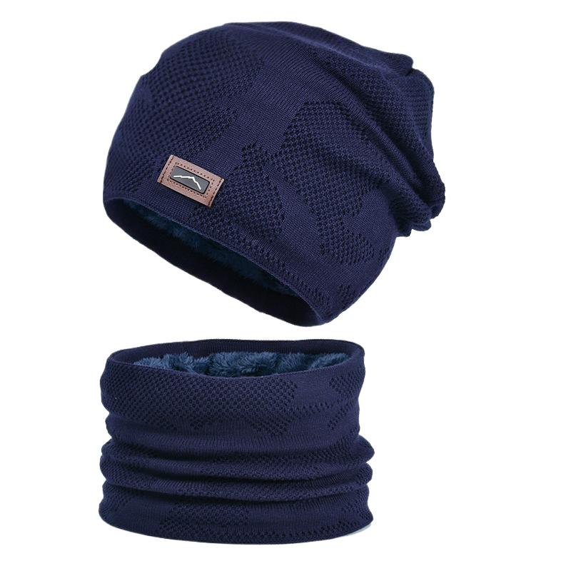 Winter Outdoor Riding Knitted Wool Hat Men's Velvet Warm Hat Scarf Two-piece Ear Protector Pullover Hat