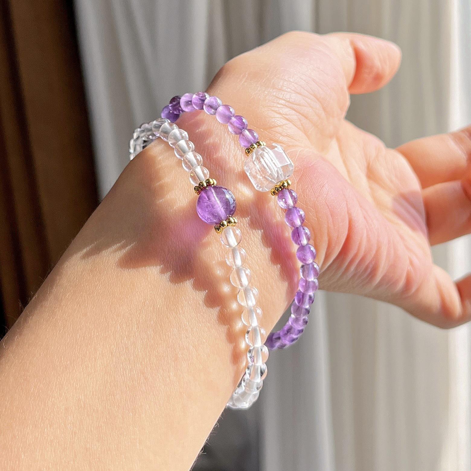 4Mm High Quality Natural Amethyst White Crystal Design Multi-Circle Bracelet Bracelet
