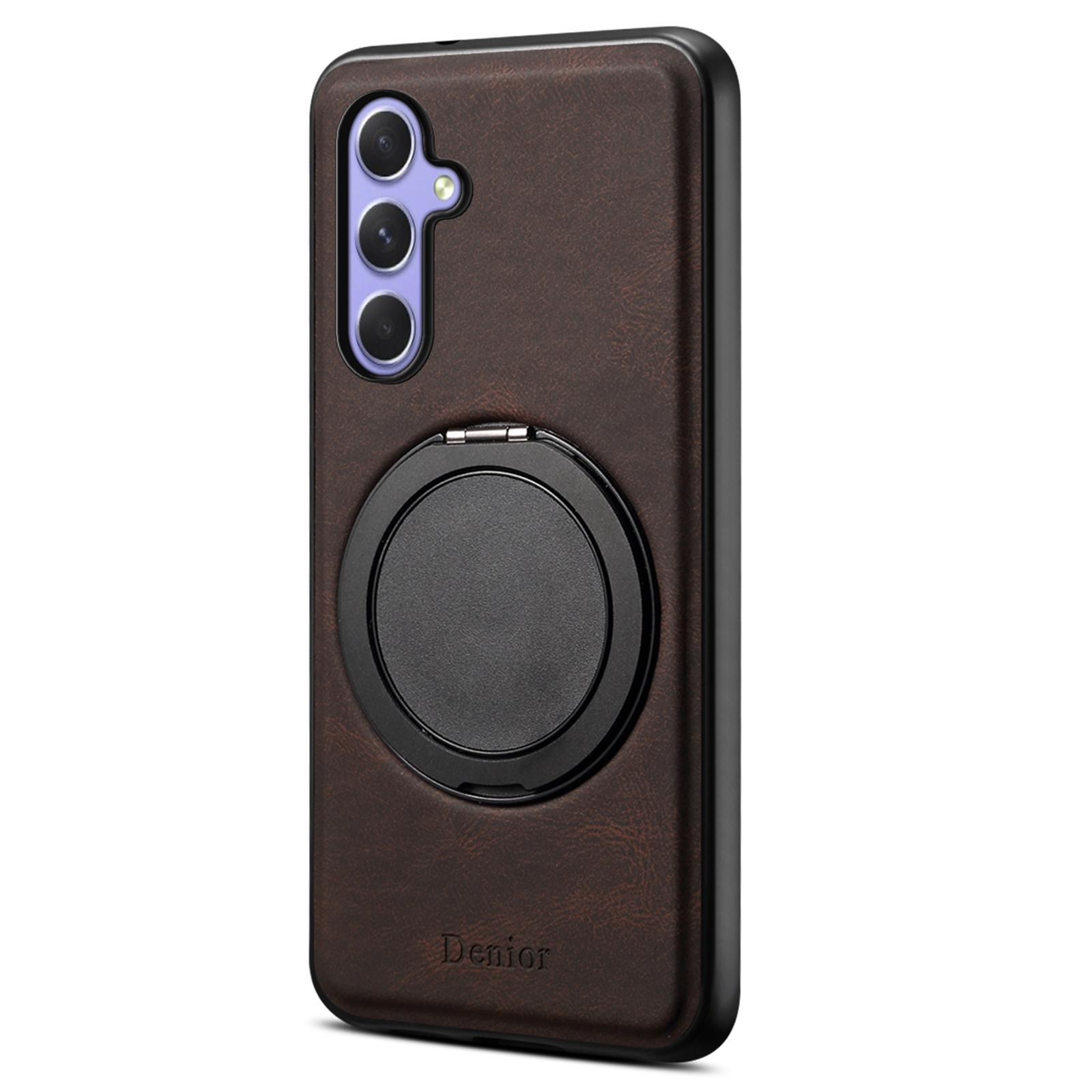 

DENIOR A14 For Samsung Galaxy A35 5G Magnetic Case Rotary Kickstand Leather PC TPU Phone Cover Brown